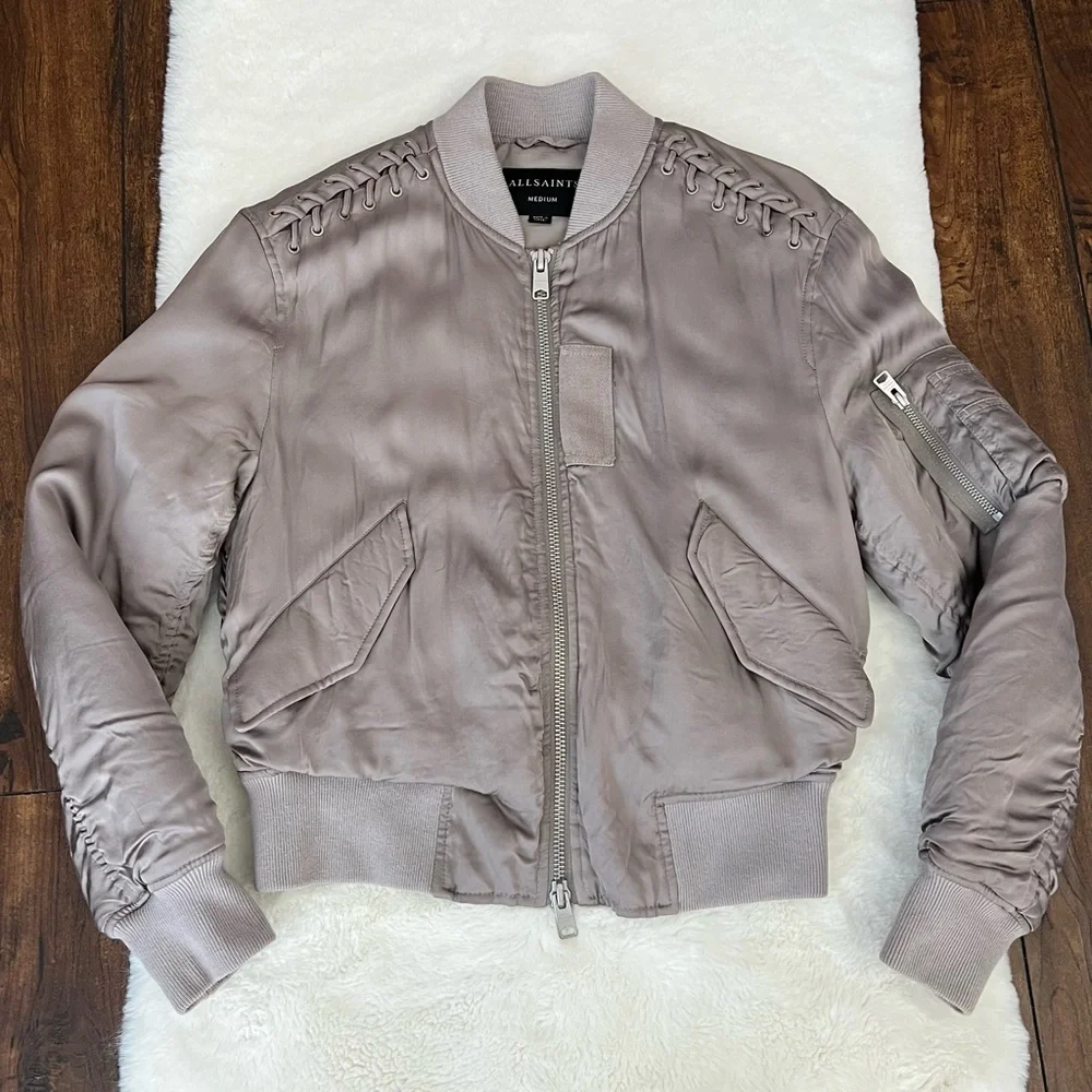 All Saints Bree Lace Bomber Jacket Size Medium - Picture 10 of 16